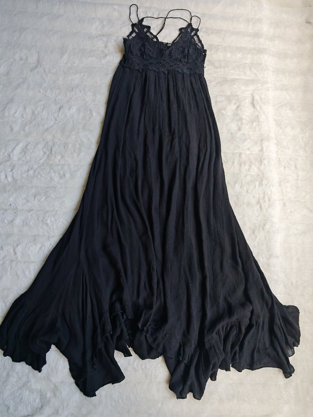 Free People Adella Maxi Slip Dress Black Lace Boho Festival Maxi Size M - Picture 5 of 14